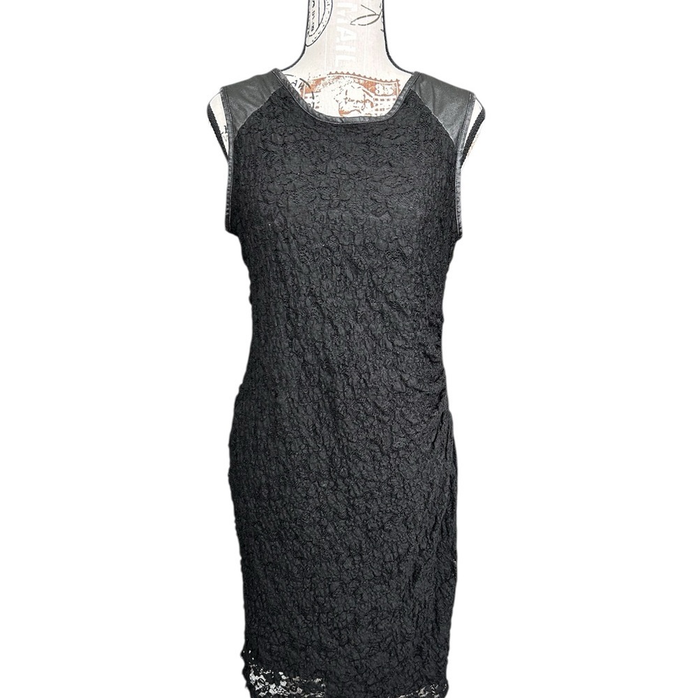 MSK Women’s Y2K Black Crochet Lace Dress w/faux leather trim size Medium